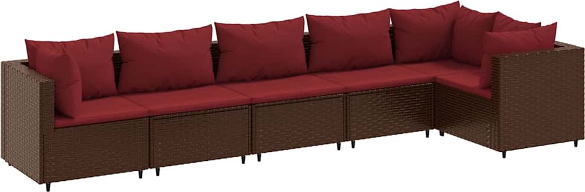The Living Store 6-delige Loungeset met kussens poly rattan bruin - Loungeset - Tuinset - Tuinmeubels - Loungehoek - Outdoor Furniture