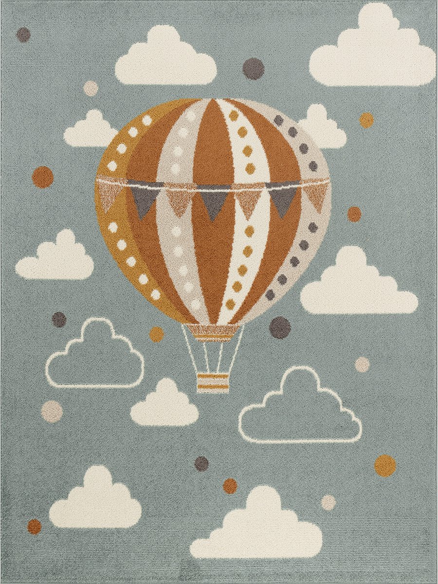 SURYA Vloerkleed - Kinderkamer, KinderTapijt, SpeelTapijt - Wolken Heteluchtballon MONTY - Meerkleurig/Blauw