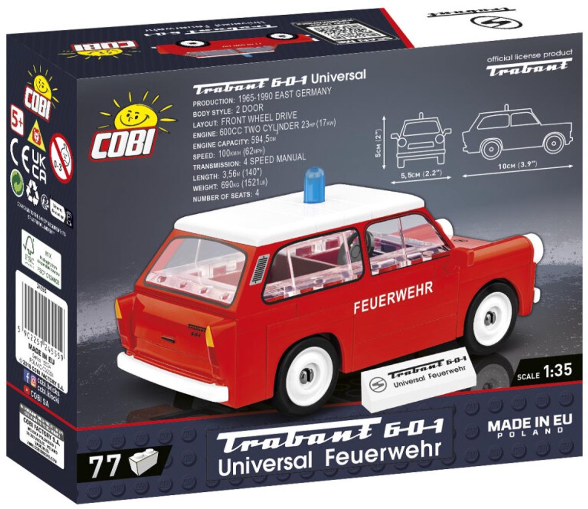 COBI Youngtimer Collection - Trabant 601 Universal Feuerwehr Constructiespeelgoed thumbnail 3