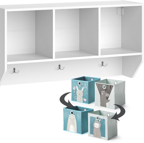 Étagère murale Vicco Luigi pour chambre d'enfant - 31 x 56 cm avec 2 boîtes pliantes opt.2 Wit avec 2 boîtes pliantes opt.2