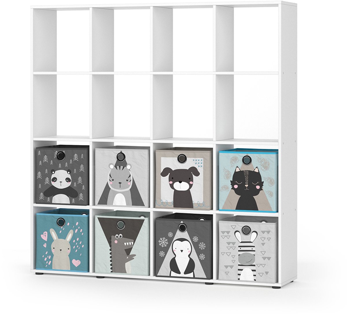 Vicco Karree Kinderboekenkast – 138.5 x 142.5 cm met 8 vouwboxen Wit