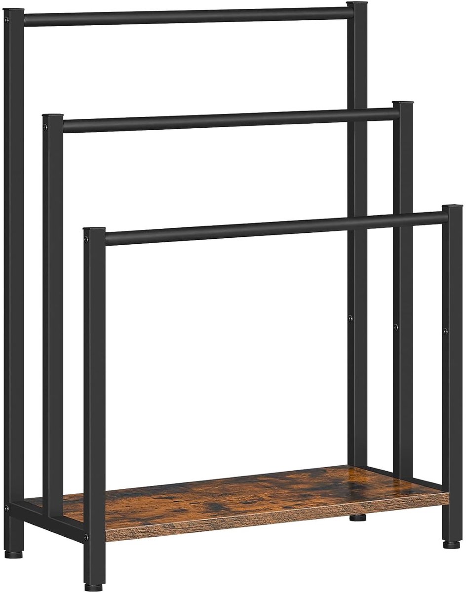 TRANKIELO® - Vrijstaande Handdoekenrek – Industriële Stijl – 3 Stevige Stangen – Ruimtebesparend Ontwerp – Voor Badhanddoeken, Kleding, Dekens
