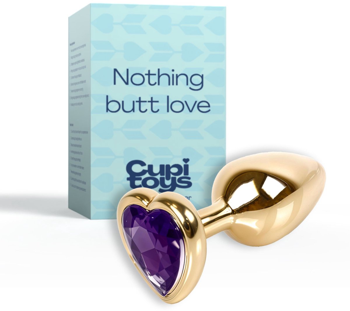 Goedkoopste Cupitoys® Metalen buttplug - Goud - Diamant paars - Hartje - Medium - Sex toys voor vrouwen - Sex toys voor mannen - Buttplugs