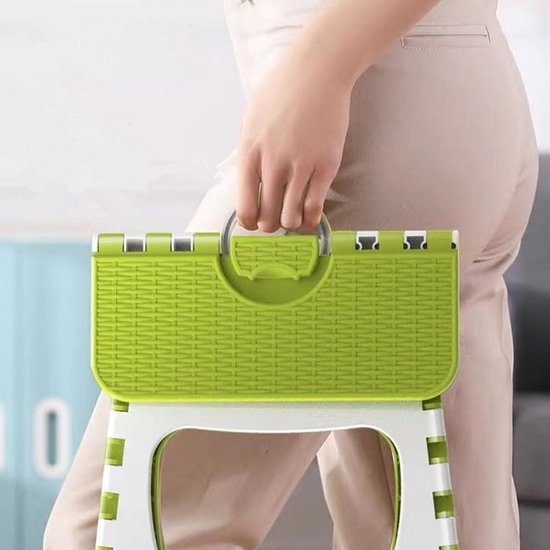 VECELO Opvouwbare opstapkruk, 28 cm, antislip klapkruk met handvat, voor kinderen en volwassenen, licht en draagbaar, voor keuken, badkamer, camping, zwart