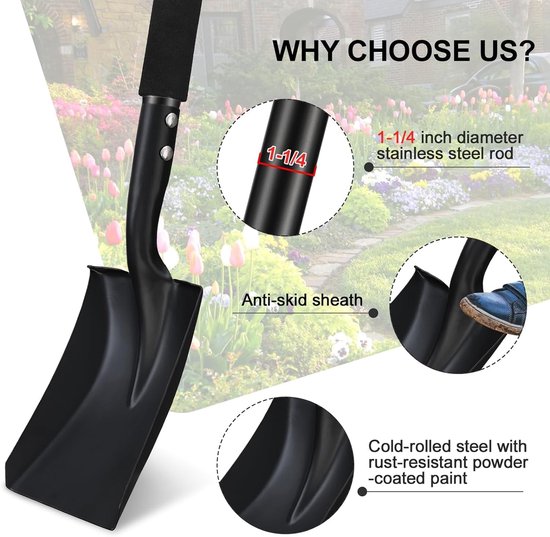 Compacte Heavy Duty Metalen Tuinschep 78 cm - Schop om te Graven voor Caming, Tuin, Auto - Zwart van Brüder Mannesmann — afbeelding 5