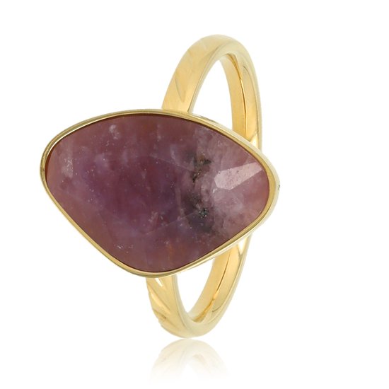 My Bendel - Goudkleurige Ring met Lilac Quartz Edelsteen - Goudkleurige Ring - Lilac Quartz Edelsteen - Uniek Ontwerp - met Luxe Cadeauverpakking | Sieraden Voor Dames | Maat 18.00 Mm / Maat 57