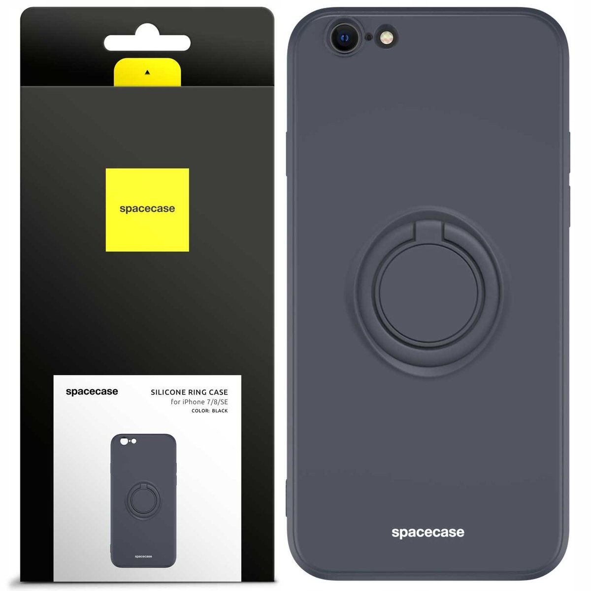 Spacecase Siliconen Case Ring Voor Iphone 7 8 Se Zwarte Cover