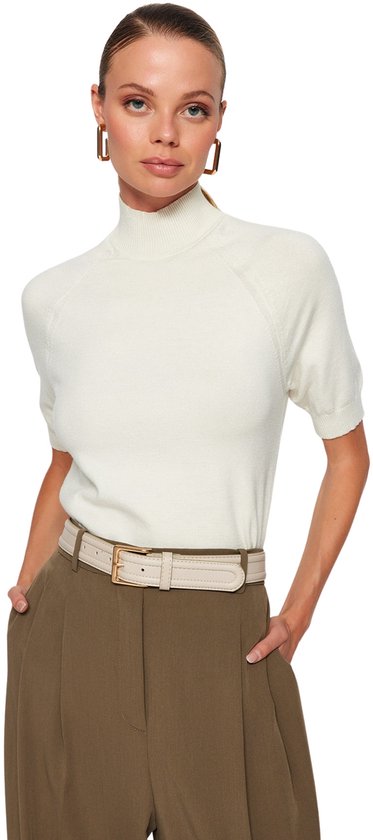 Chemisier Basic en maille fine à rayures écrues Trendyol*001, Look mercerisé, Fils à coudre Premium / Fils à coudre spécial Twoaw24Bz00005