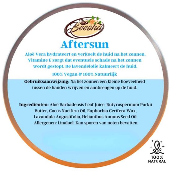 Beesha Aftersun: Aloë Vera hydrateert en verkoelt. 100% Vegan & Natuurlijk.