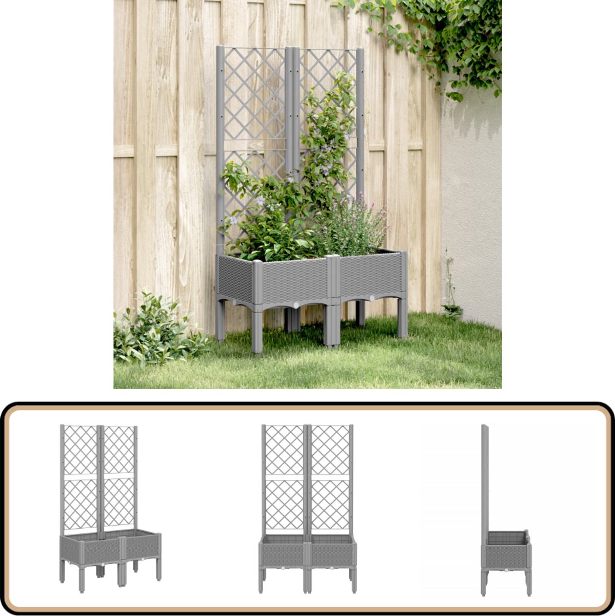 Plantenbak met latwerk 100x43x142 cm pp groen - Goedkope
