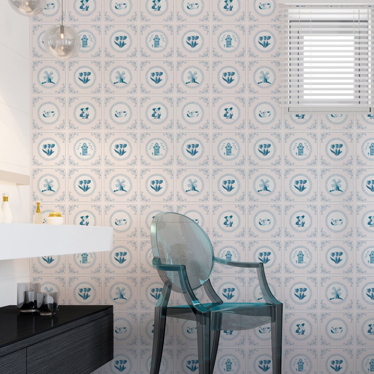 Ambiance Sticker Muurstickers - Zelfklevende tegelmuurstickers voor keuken en badkamer - 60 Delft Berlin tegelstickers - 60 stickers 10x10cm Multi color