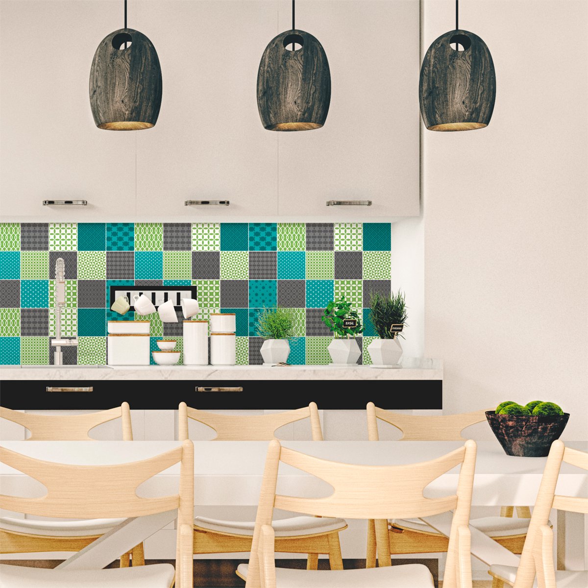 Ambiance Sticker Zelfklevende muurtegelstickers voor keuken en badkamer - 15 Scandinavische cementtegelstickers, Sofia-stijl - 15 stickers, 15x15 cm Multi color