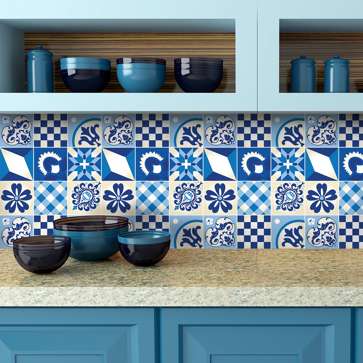 Ambiance Sticker Tegelstickers voor de keuken en badkamer - 9 Azulejos tegelstickers van Paulindra - 9 stickers van 20x20 cm Multi color