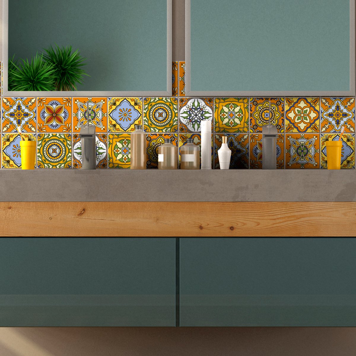 Ambiance Sticker Zelfklevende tegelmuurstickers voor keuken en badkamer - 9 tegelstickers, antieke Azulejo mozaïekornamenten - 9 stickers, 10x10cm Multi color