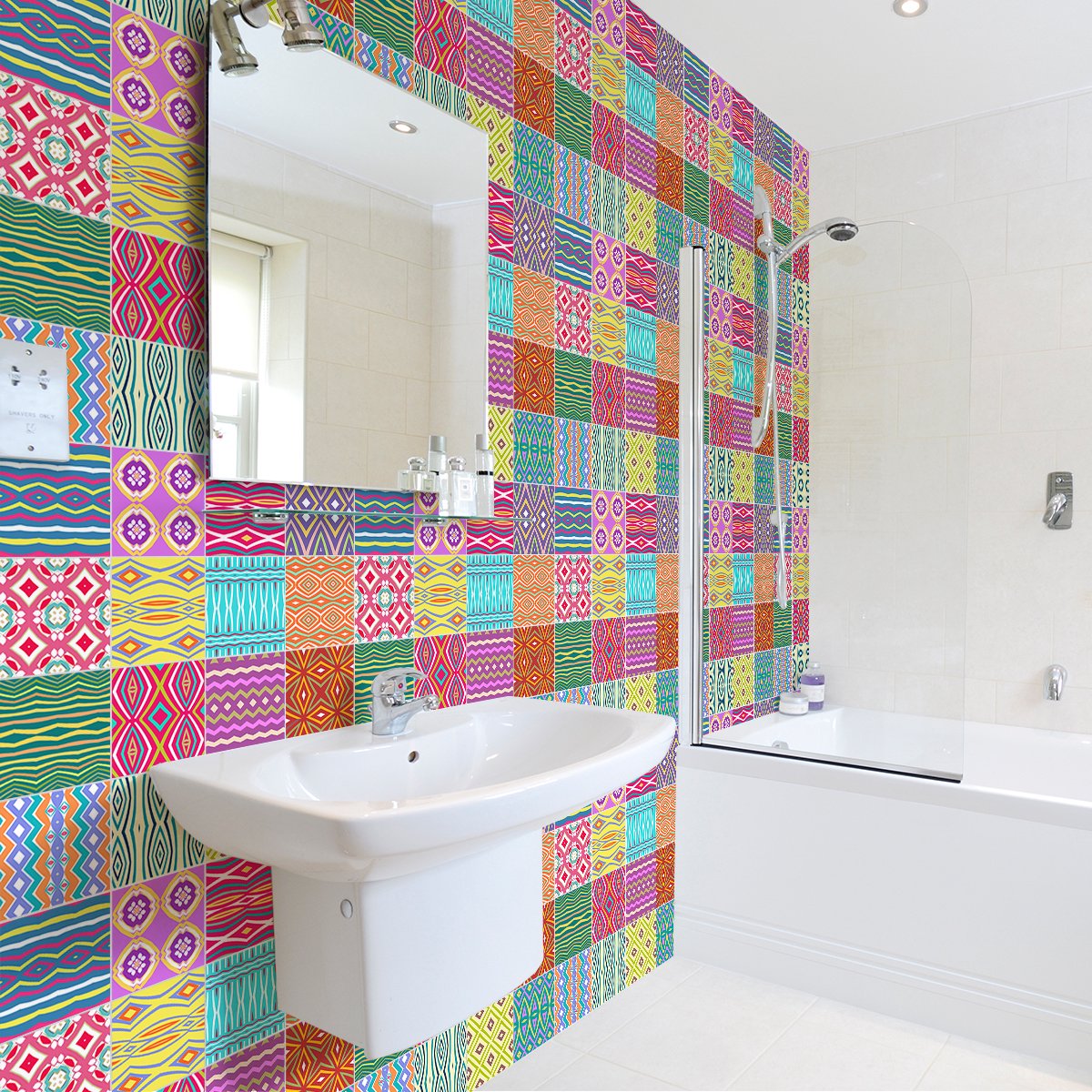 Ambiance Sticker Zelfklevende tegelmuurstickers voor keuken en badkamer - 60 cementtegelstickers, Azulejos Doriah-stijl - 60 stickers, 15x15 cm Multi color