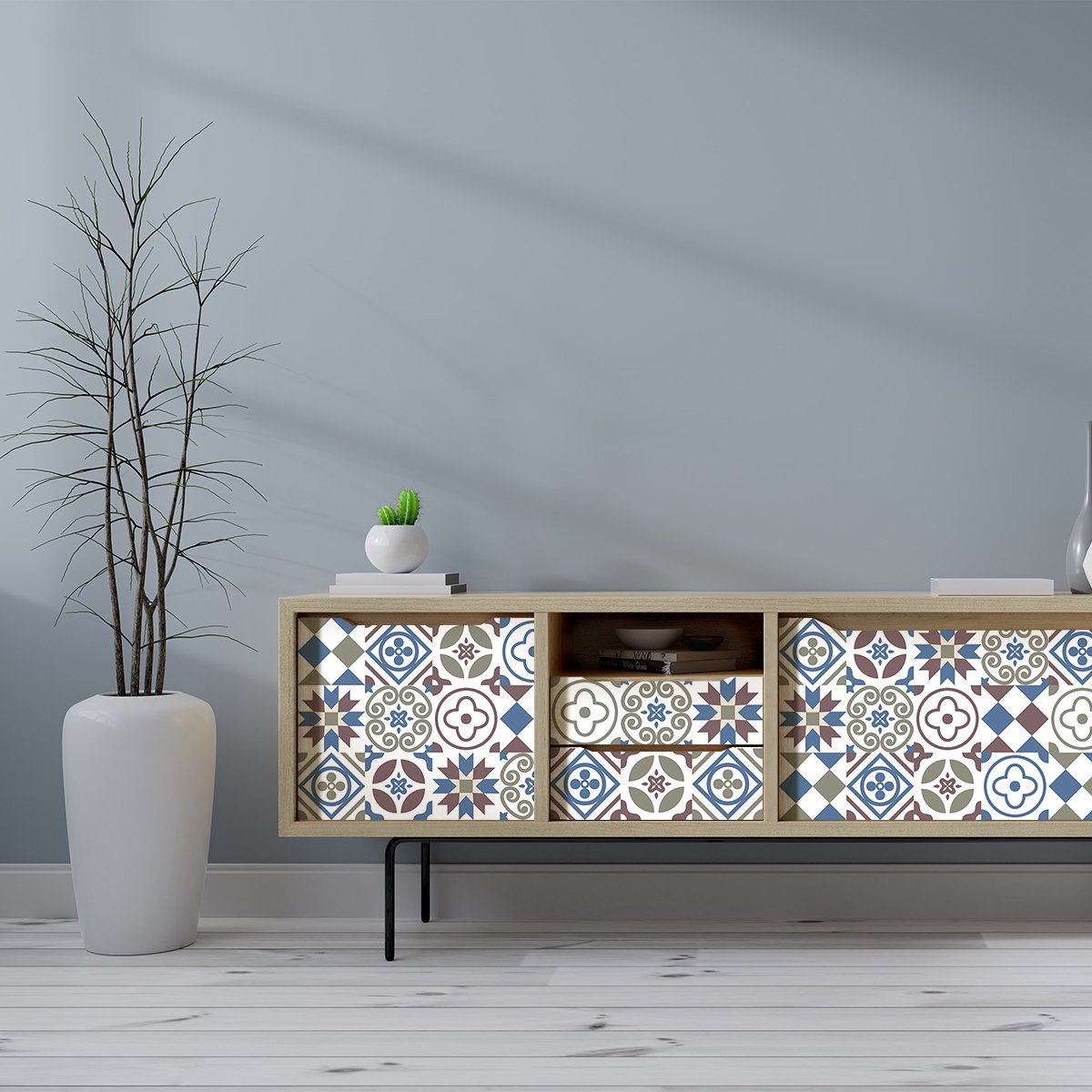 Ambiance Sticker Meubeldecoratiestickers - Zelfklevende stickers voor keuken en woonkamer - 30 cementtegel meubelstickers ALEKSINA - 30 stickers 10x10cm Multi color