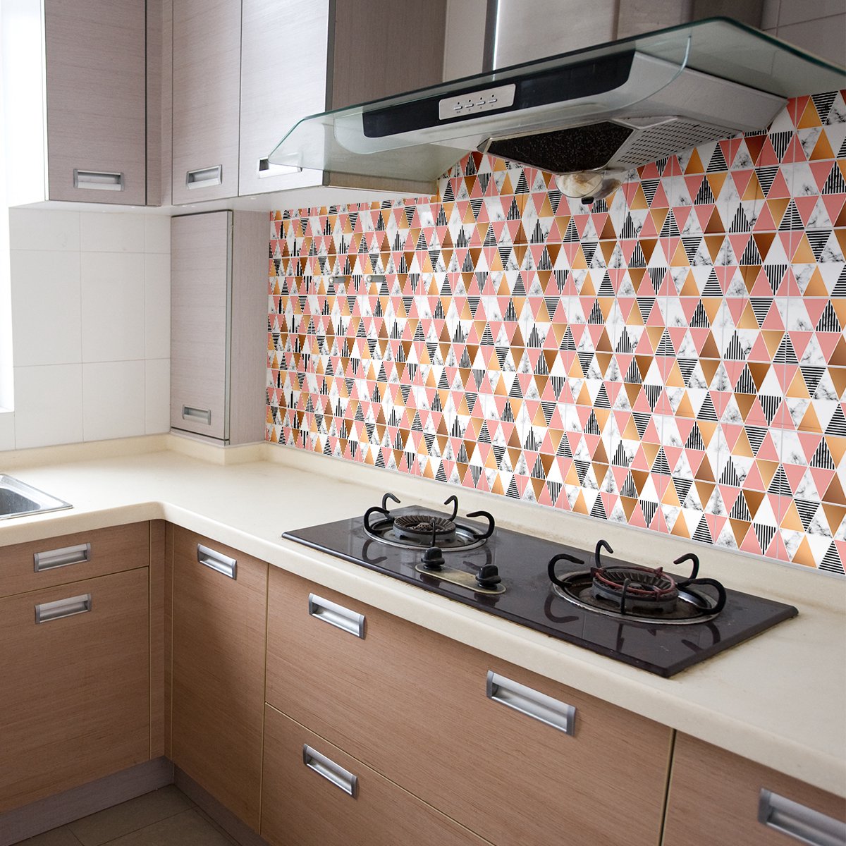 Ambiance Sticker Zelfklevende muurtegelstickers voor keuken en badkamer - 30 stijlvolle geometrische cementtegelstickers met marmerlook - 30 stickers van 15x15 cm Multi color
