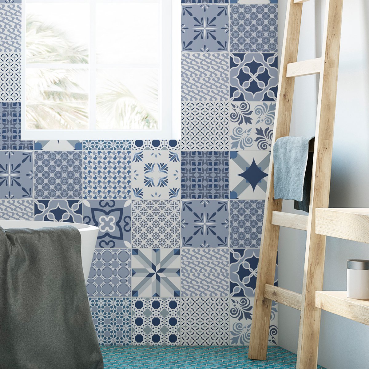 Ambiance Sticker Zelfklevende muurtegelstickers voor keuken en badkamer - 16 Arctische Scandinavische cementtegelstickers - 16 stickers 15x15cm Multi color