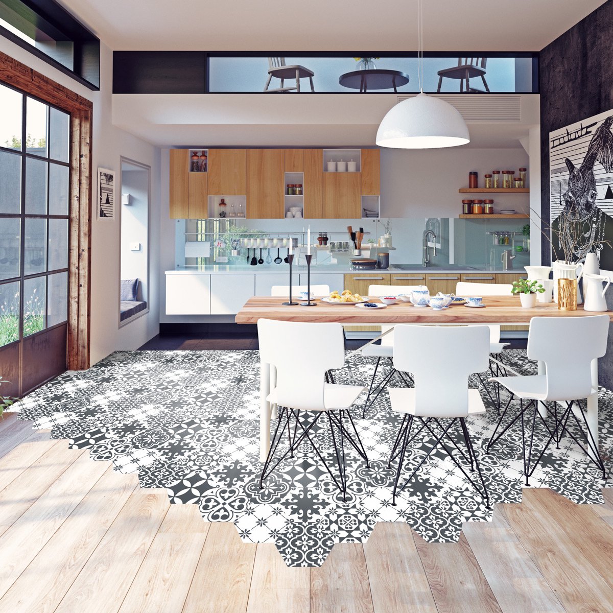 Antislip vloerstickers met beschermlaag - TOMETTES SOL SIA - 40x90cm - 10 zeshoekige stickers 20x18cm