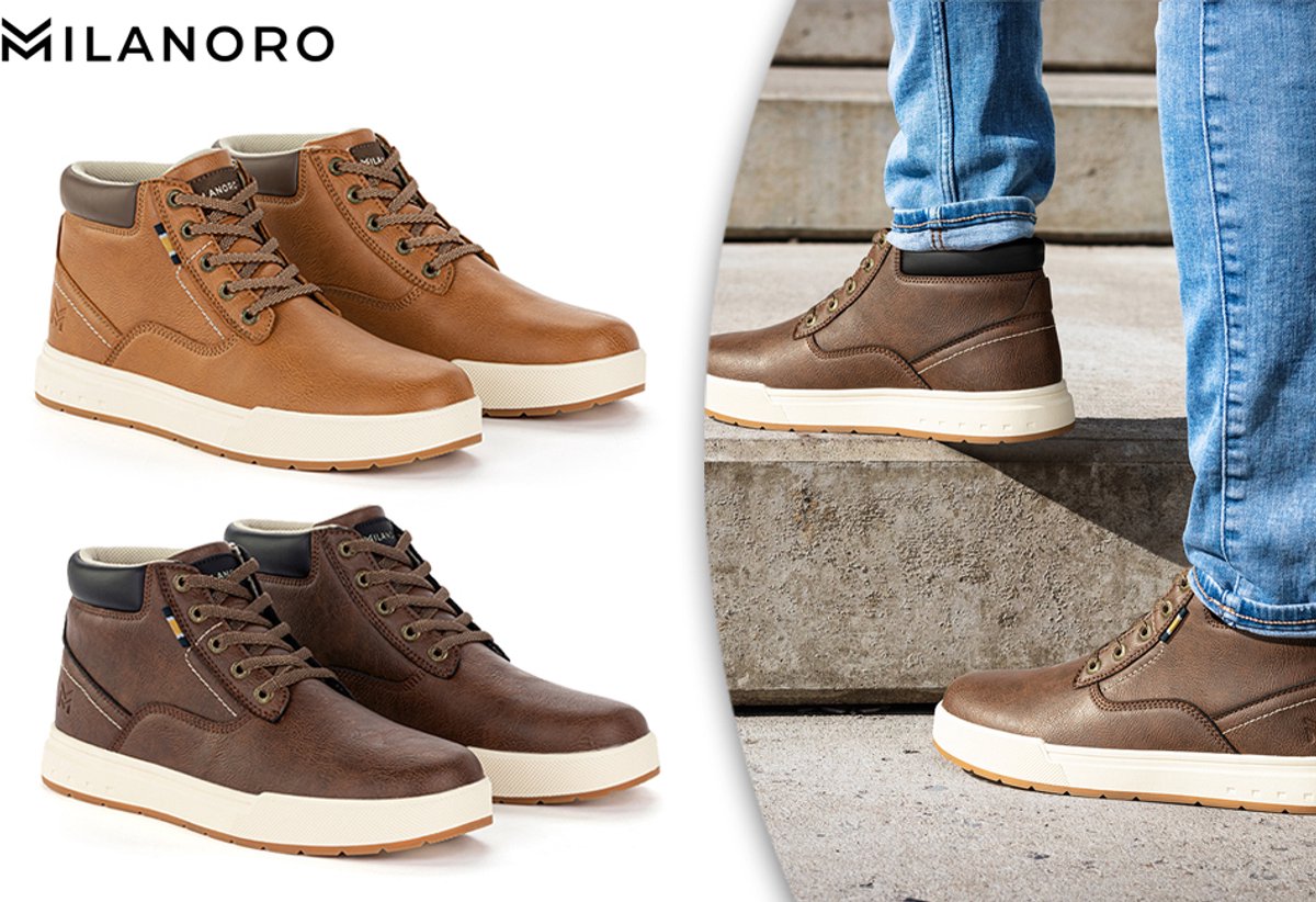 Milanoro - Comfortabele herensneakers met stevige profielzool - Donkerbruin - Maat 44
