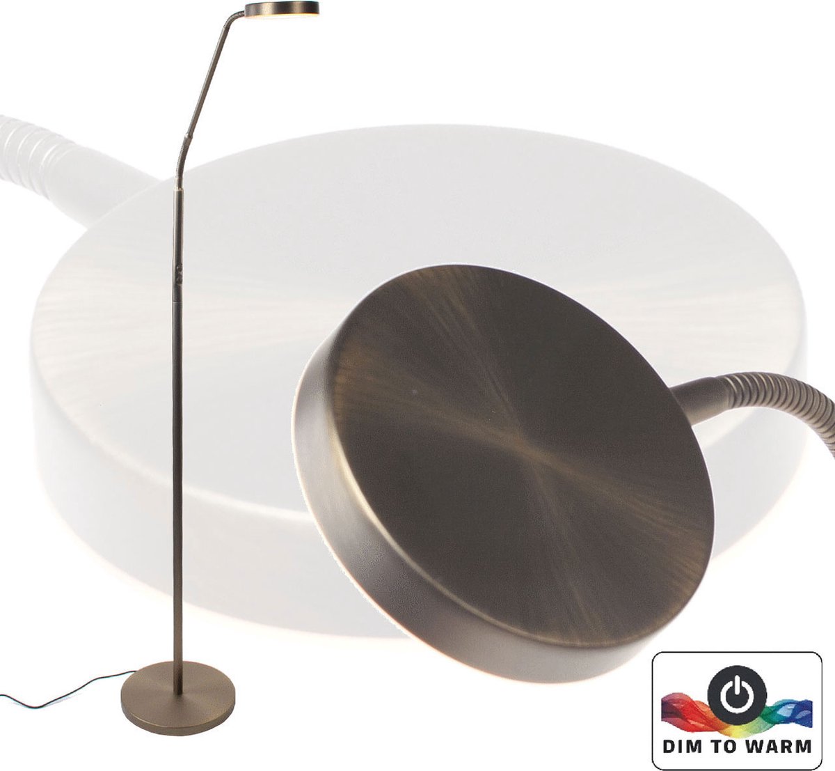 Staande leeslamp Comfort LED | vloerlamp | 135 cm | brons / bruin | dim to warm | dimmer |