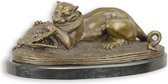 Tigre avec Crocodile - Sculpture en Bronze - Sculpture d'Art - Figurine en Bronze - Combat Animaux - Marbre - Décoration - 40x22x18