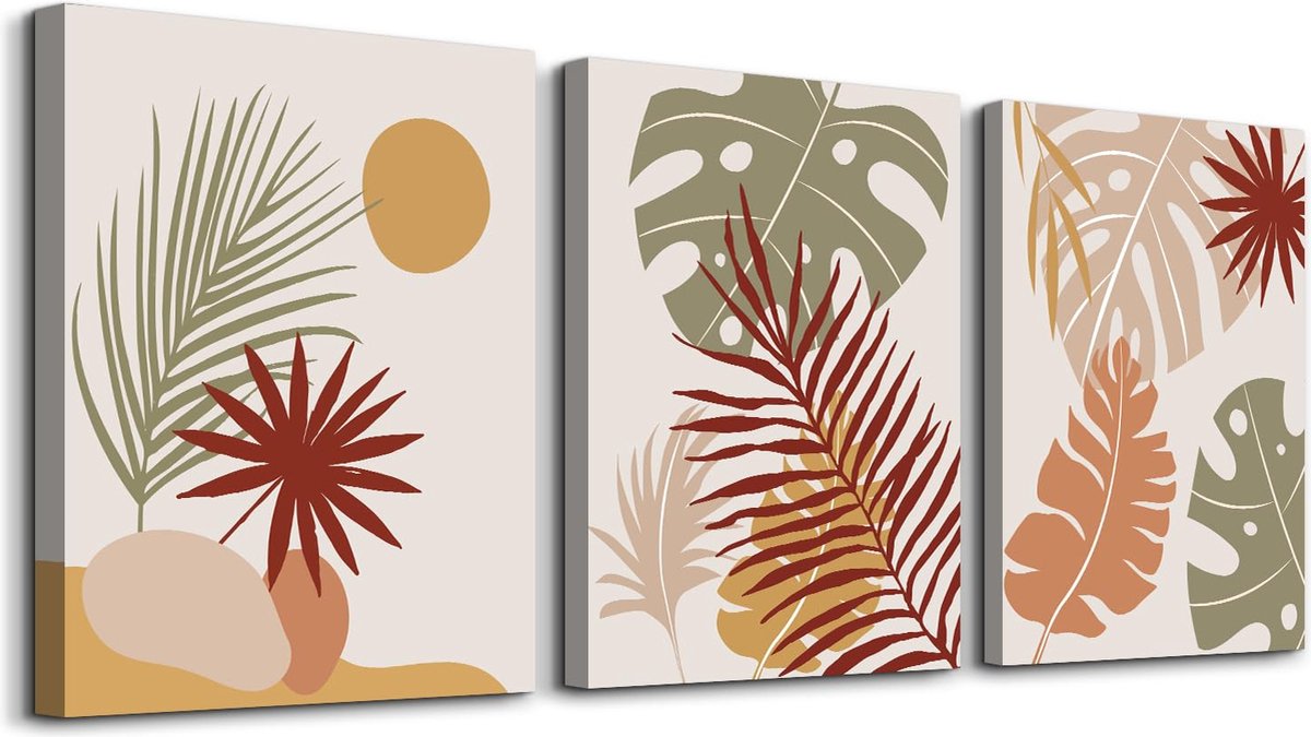 La'Moussawi ® Moderne Botanische Kunstwerken voor Stijlvolle Interieurdecoratie, Diverse Bladeren en Kleuren, Minimalistisch Design