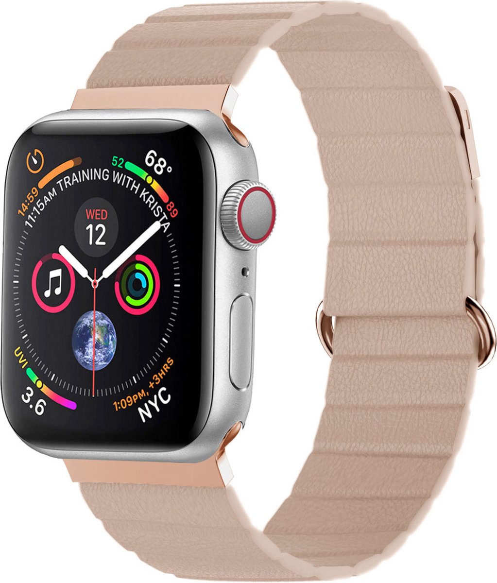 iMoshion Bandje Geschikt voor Apple Watch Bandje Series 1 / 2 / 3 / 4 / 5 / 6 / 7 / 8 / 9 / SE - 38 / 40 / 41 mm - iMoshion Magnetisch lederen band - Beige