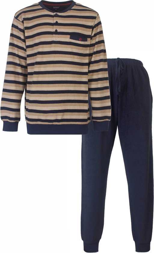 Pyjama en tissu éponge Paul Hopkins rayé Blauw beige - Taille S