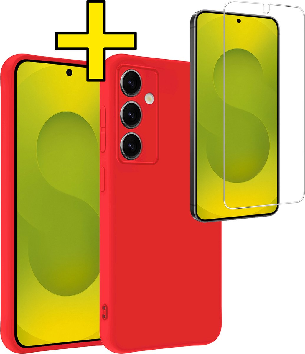 Hoesje - Met Screenprotector - Geschikt voor Samsung Galaxy S25 Plus - Sterk & Shockproof - Back Cover - Siliconen Case - Telefoon Hoes - Telefoonhoesjes - Rood