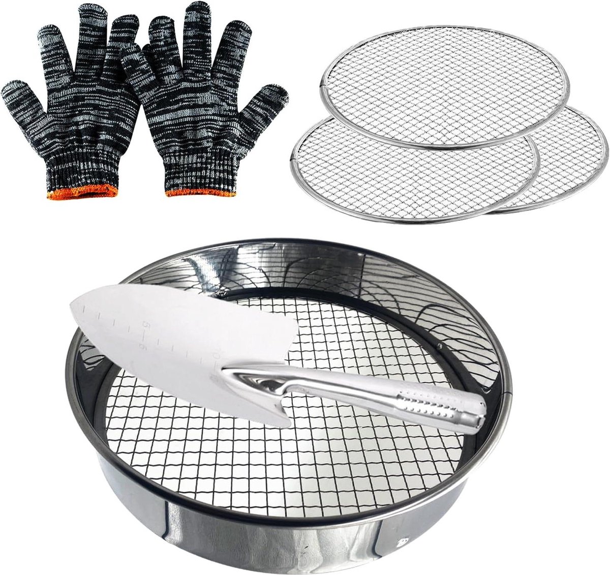 Compostzeef-tuinzeef 3-in-1 metalen grondzeef-tuinpotzeef 25 cm verwisselbaar gaas-tuingereedschap-zeven grond-stenen-compost. .
