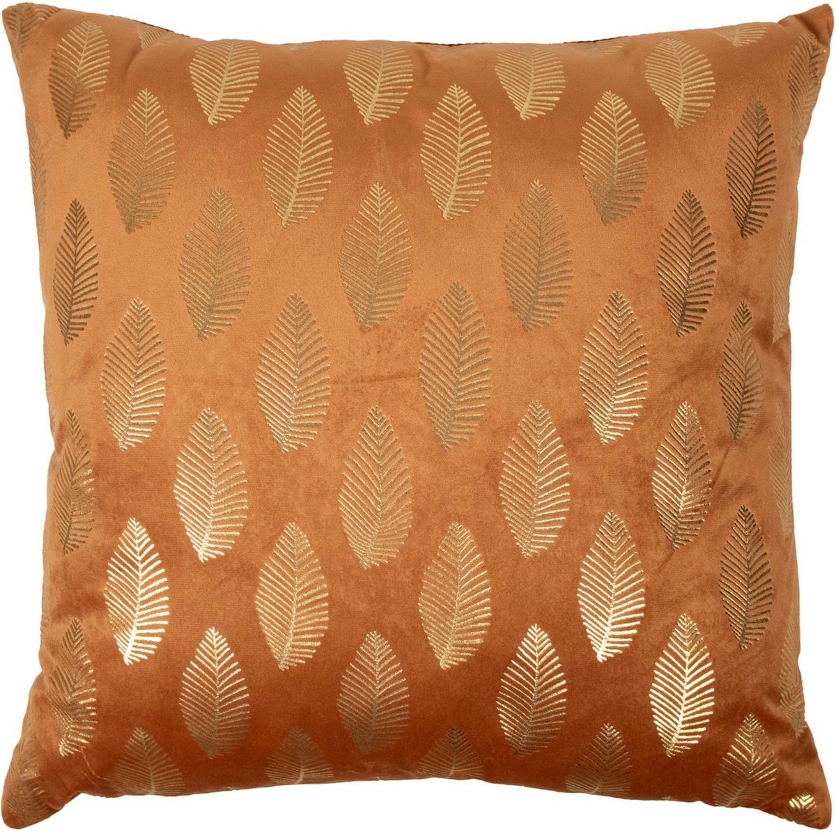 Mars & More Velours bladprint goud - sierkussen - 45 x 45 cm Terracotta