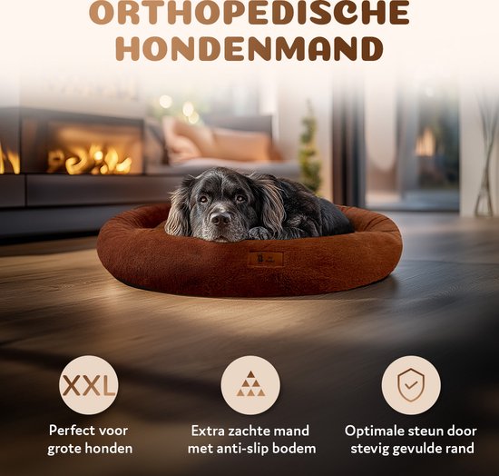 Pet Perfect Lit orthopédique pour chien Donut 120 cm - Coussin pour chien - Lit de Luxe pour chien - Lavable - Extra rempli - Marron