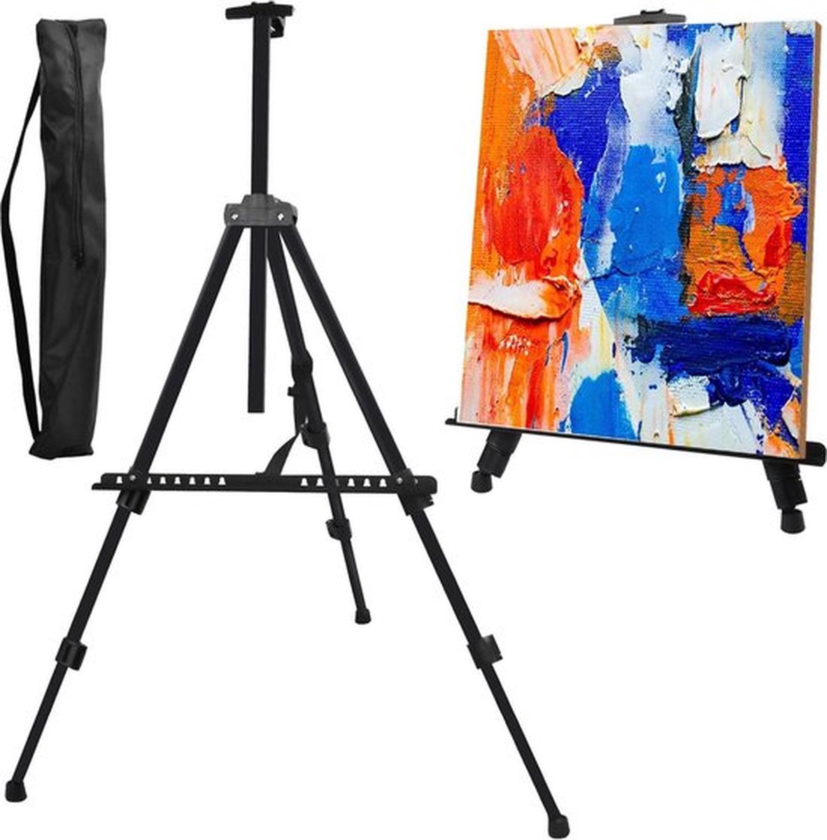 Verstelbare schildersezel voor tafelblad en vloer - tot 160 cm - met draagbare tas - canvas standaard - zwart