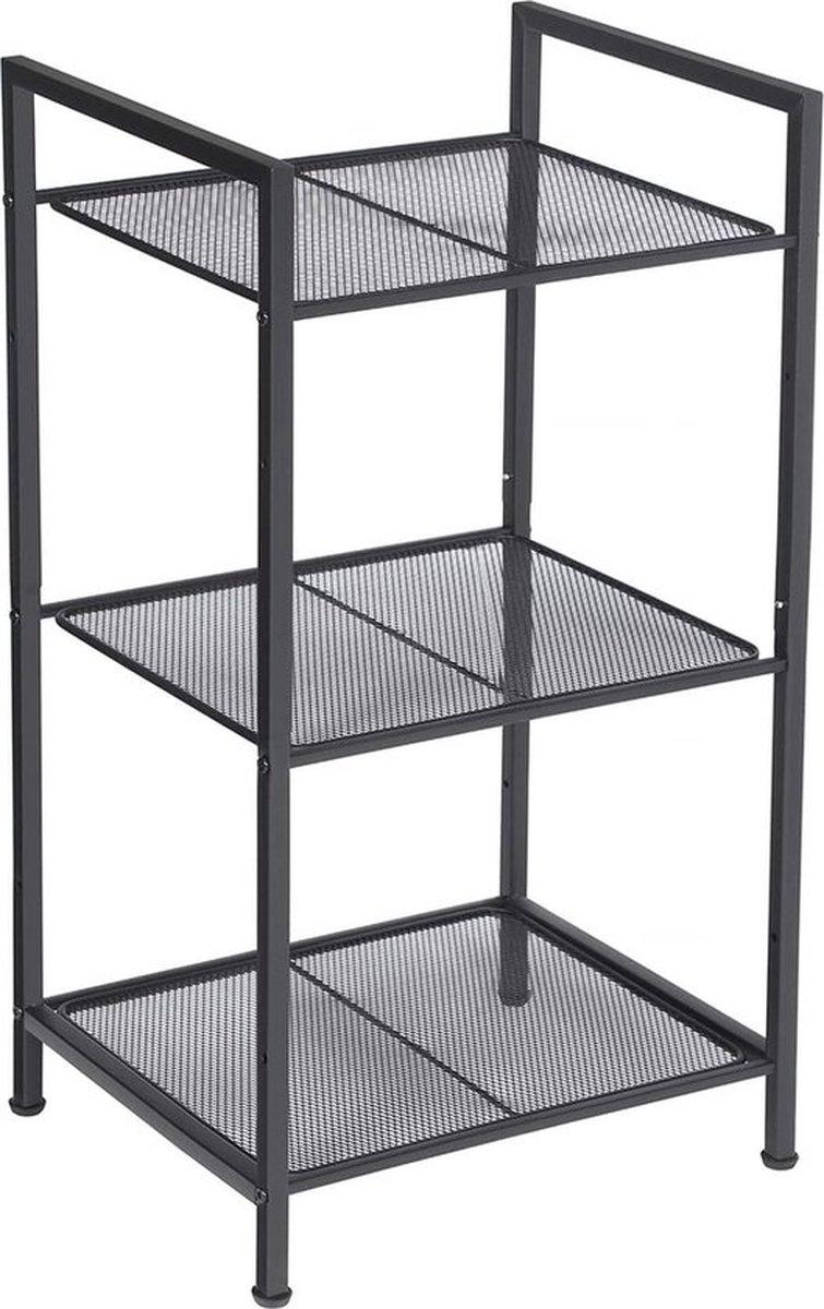 Badkamerrek van metaal, keukenrek, 3 niveaus, badkamerrek, staand rek, plantenrek, uitbreidbaar, verstelbare planken, industrieel design, voor badkamer, keuken, zwart