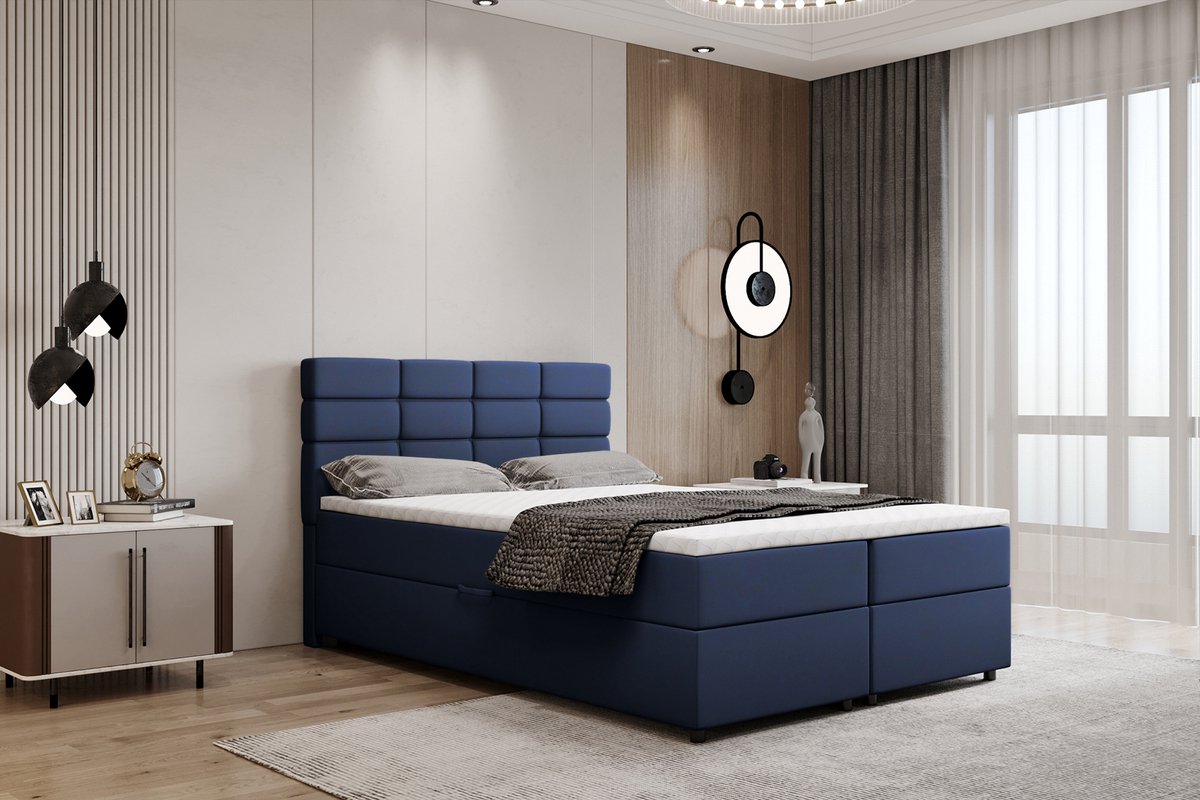 Boxspring met opbergruimte Reve 140 x 200 cm -Inclusief Topper- Blauw