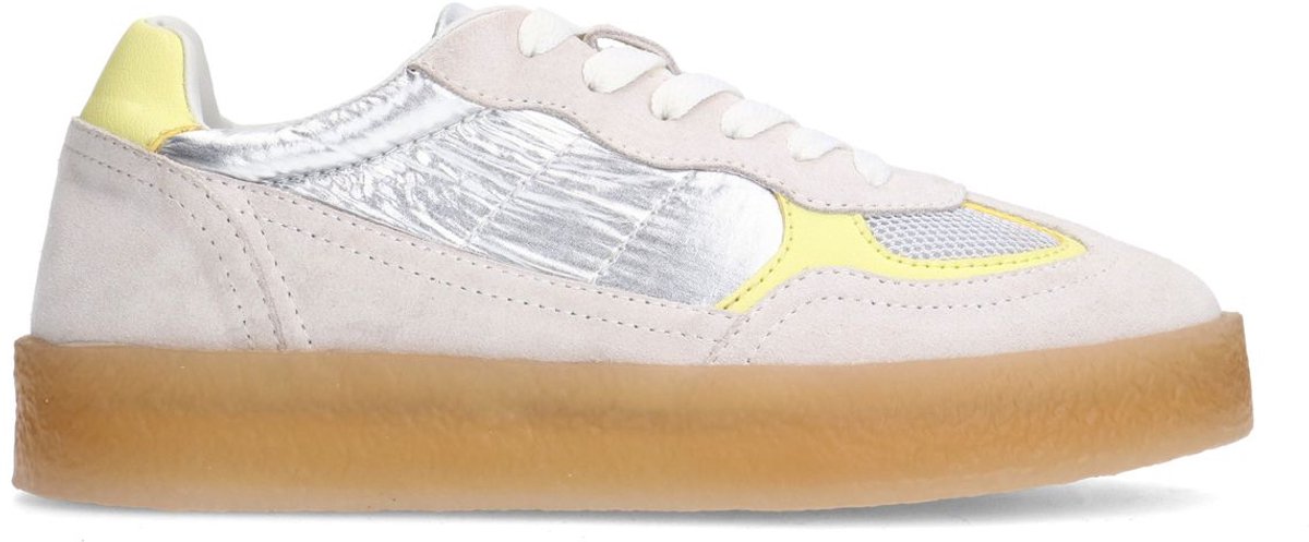Sacha - Dames - Zilveren suède sneakers met gele details - Maat 41