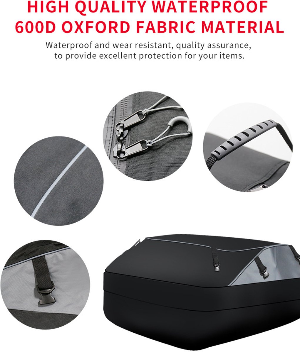 Dakkoffer set met cijferslot & tas & deurhaken- Inclusief antislipmat - 600liter (Maat M)-waterdichte-auto-daktas-flexibele-dakkoffer-zwart-oxford-1000D-pvc-binnenvoering-met-dakdrager-dakkoffer-opvouwbaar-130*100*45cm – foto 3