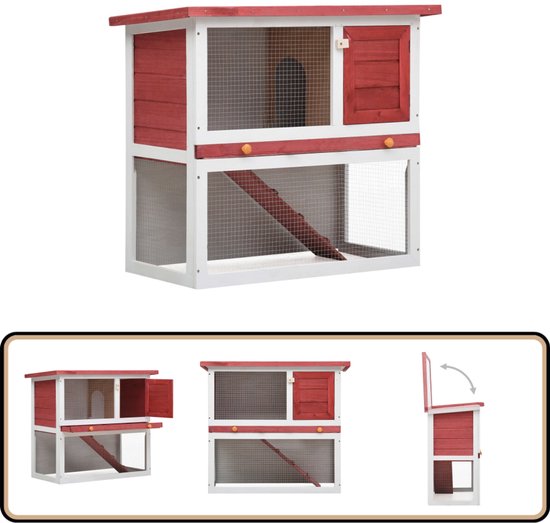 Konijnenhok Voor Buiten Groot 145x45x84 cm - Rood/Wit