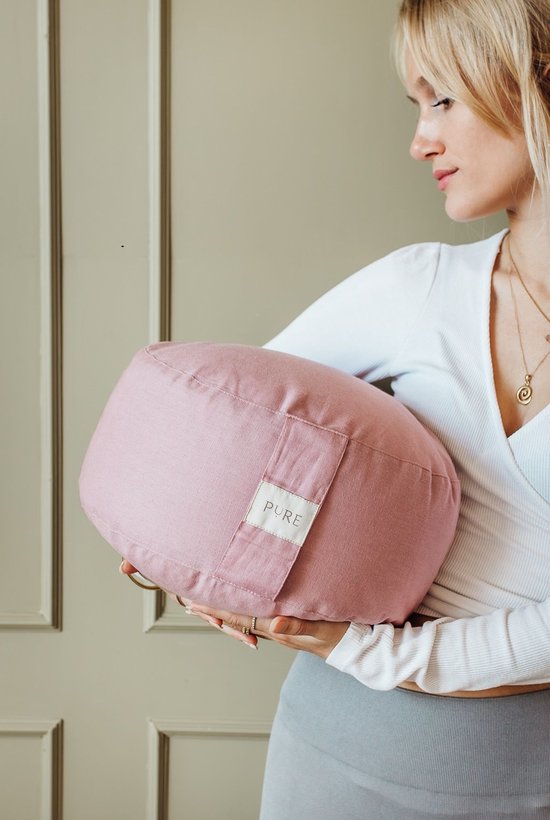 Meditatiekussen eco linnen oudroze rond - Pure - Yoga kussen van Pure — afbeelding 4
