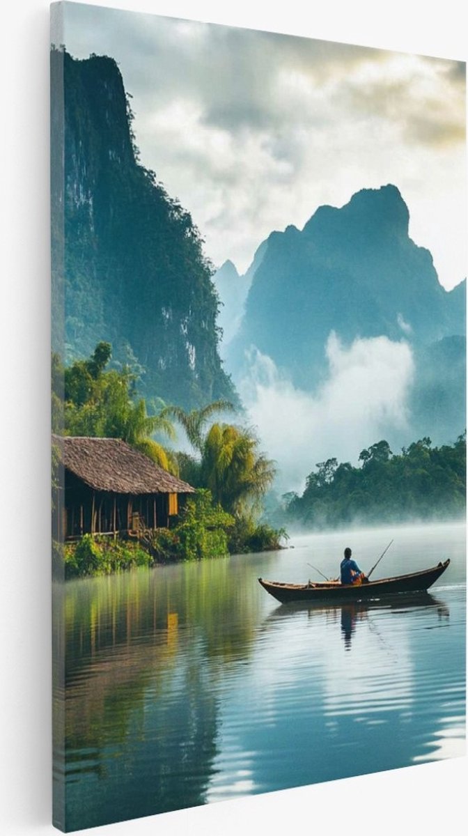 Saammp Canvas Schilderij - Natuur - Bos met mist - landschappen - 75x100 - Foto op canvas - Wanddecoratie - Muurdecoratie Woonkamer - Slaapkamer decoratie - Canvas Print Multicolor