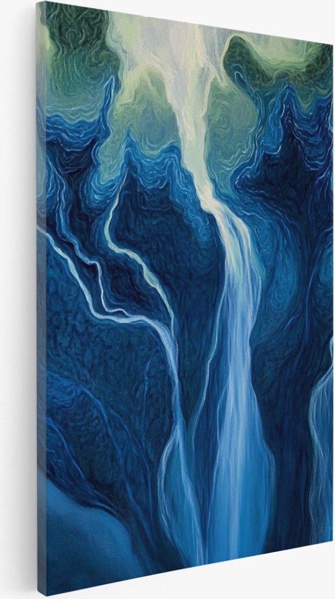 Saammp Canvas Schilderij - Vloeibaar - Blauw wit - Abstract kunstwerk - 50x70 - Foto op canvas - Wanddecoratie - Muurdecoratie Woonkamer - Slaapkamer decoratie - Canvas Print Multicolor