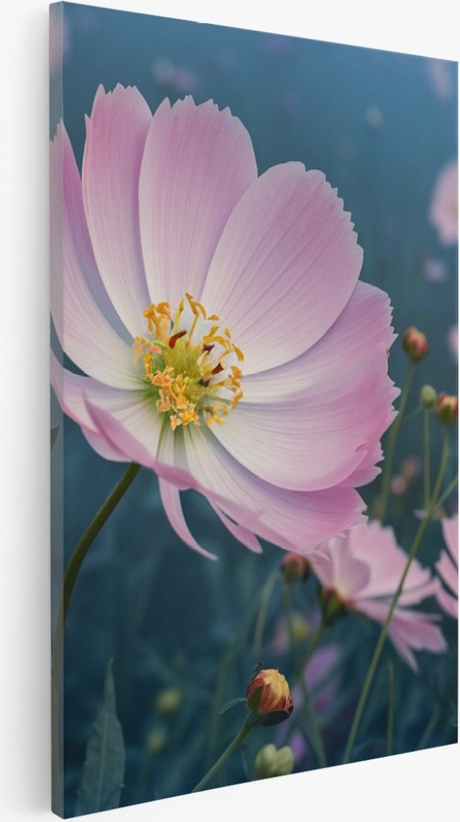 Saammp Canvas Schilderij - Grote Roze bloem - Natuur - 100x150 - Foto op canvas - Wanddecoratie - Muurdecoratie Woonkamer - Slaapkamer decoratie - Canvas Print Multicolor
