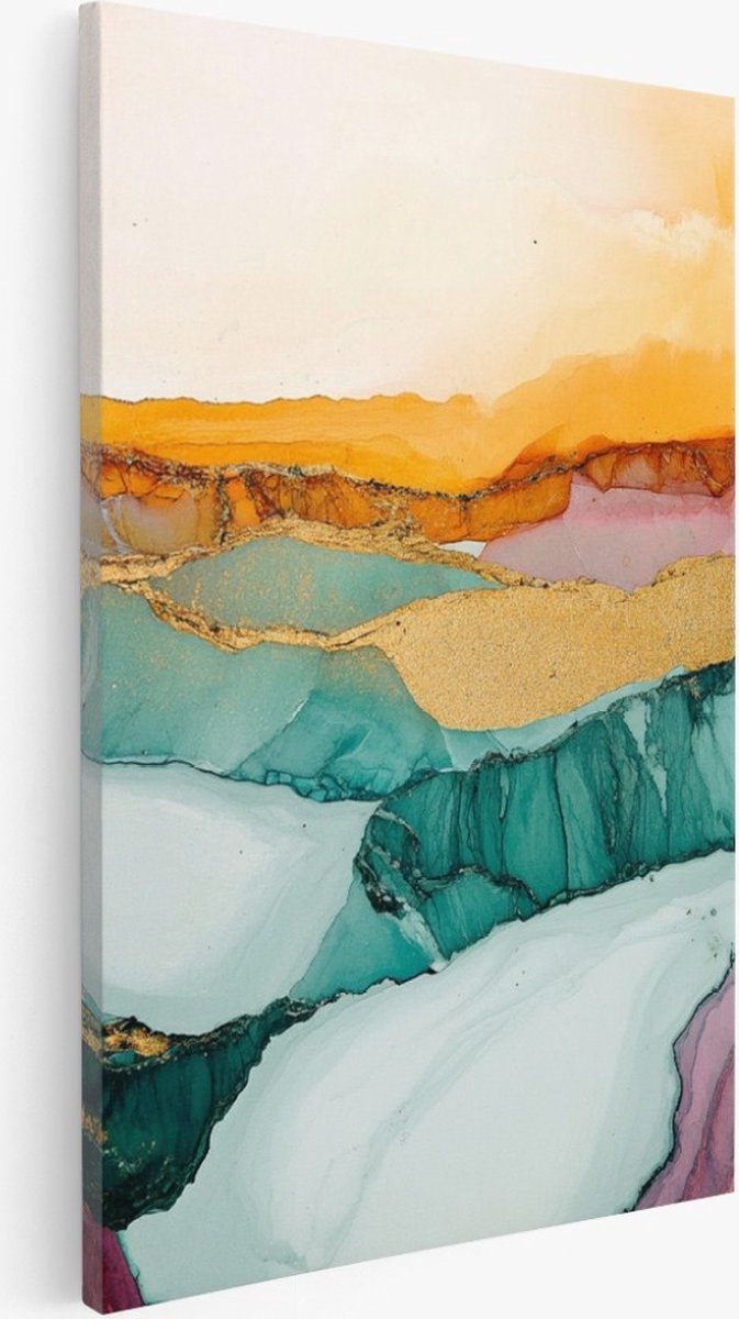 Saammp Canvas Schilderij - Marmer - Kunst - Abstracte wanddecoratie- 60x90 - Foto op canvas - Wanddecoratie - Muurdecoratie Woonkamer - Kantoor Decoratie Multicolor