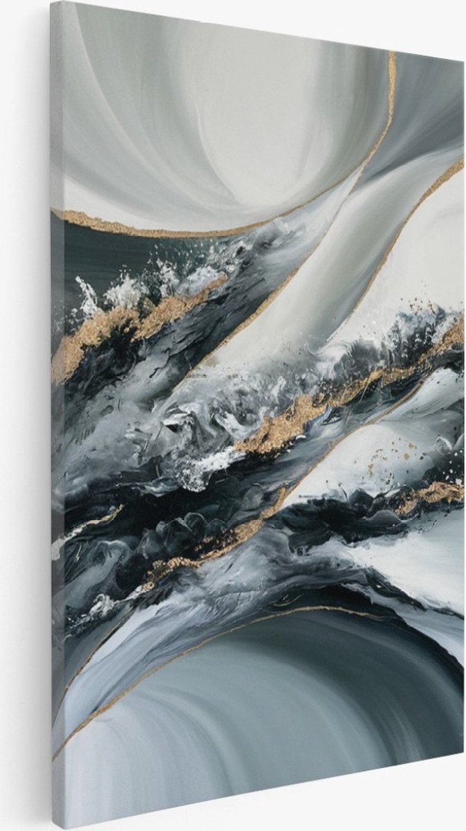 Saammp Canvas Schilderij - Grijs - goud - Abstract - 100x150 - Foto op canvas - Wanddecoratie - Muurdecoratie Woonkamer - Slaapkamer decoratie - Canvas Print Multicolor