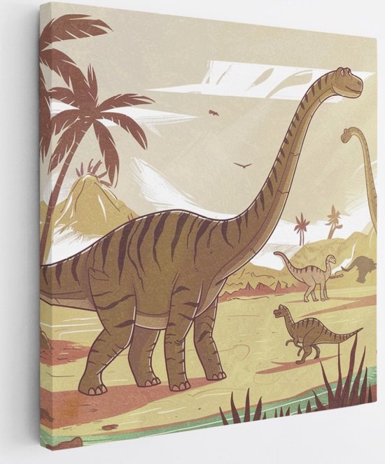 Tableau sur toile Saammp - Dinosaures mignons - Chambre d'enfant - 20x20 - Photo sur toile - Décoration murale - Décoration murale Salon - Décoration chambre - Impression sur toile