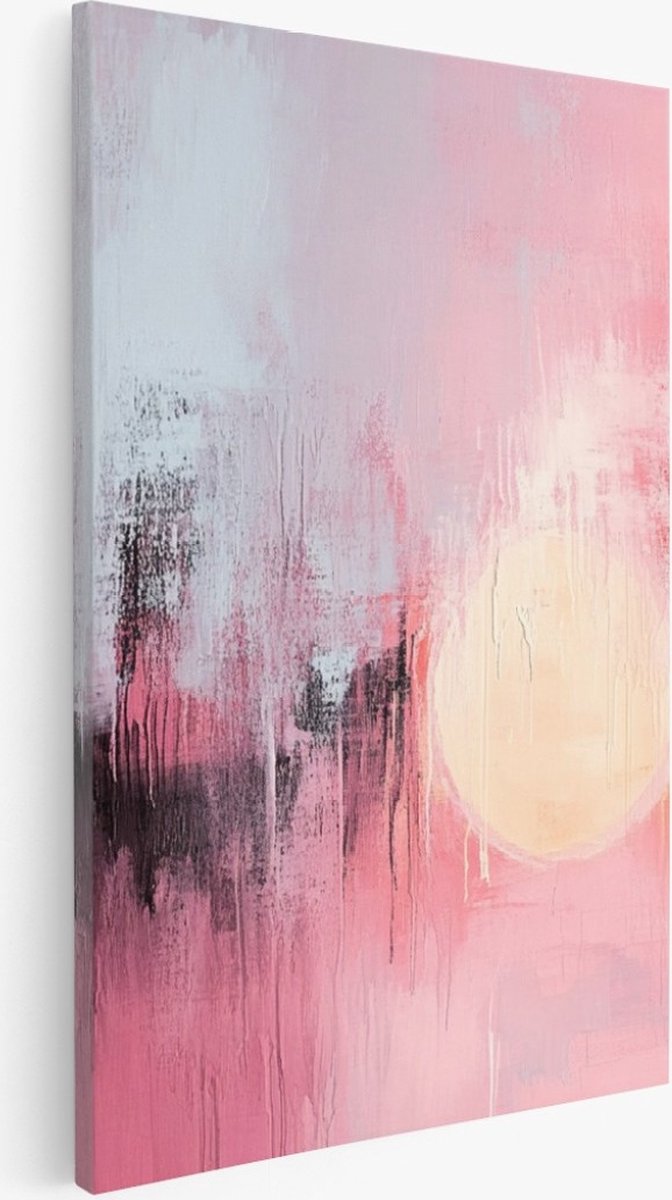 Saammp Canvas Schilderij - Roze penseelstreken - Abstract kunstwerk - 20x30 - Foto op canvas - Wanddecoratie - Muurdecoratie Woonkamer - Slaapkamer decoratie - Canvas Print Multicolor