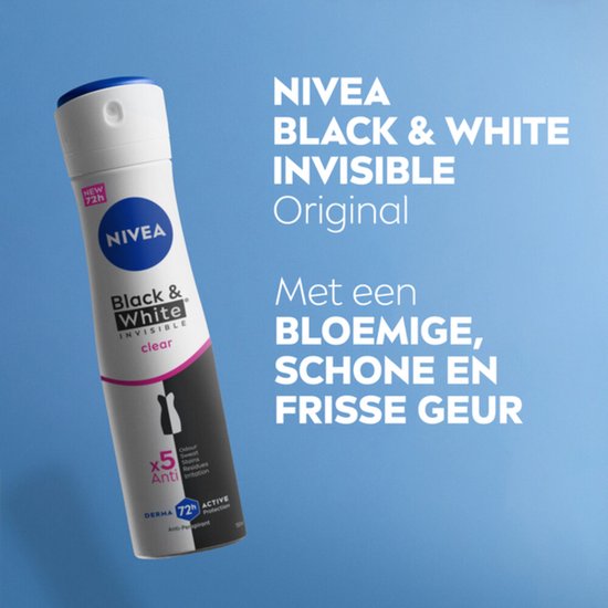 NIVEA Black & White Invisible Original deodorant spray. Met een bloemige, schone en frisse geur.