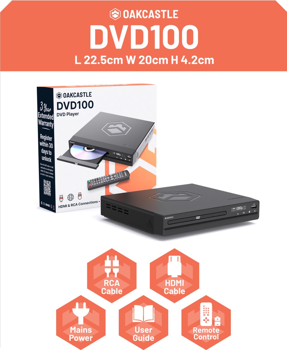 Oakcastle DVD-speler DVD100 - Multi-region - USB & CD