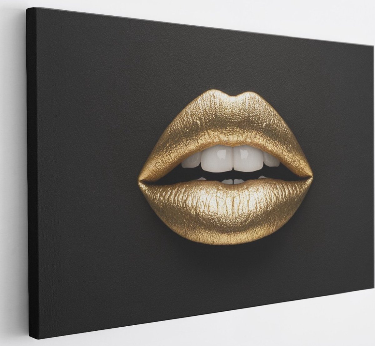 Saammp Canvas Schilderij - Lippen van goud - Abstract - 50x40 - Foto op canvas - Wanddecoratie - Muurdecoratie Woonkamer - Slaapkamer decoratie - Canvas Print Multicolor